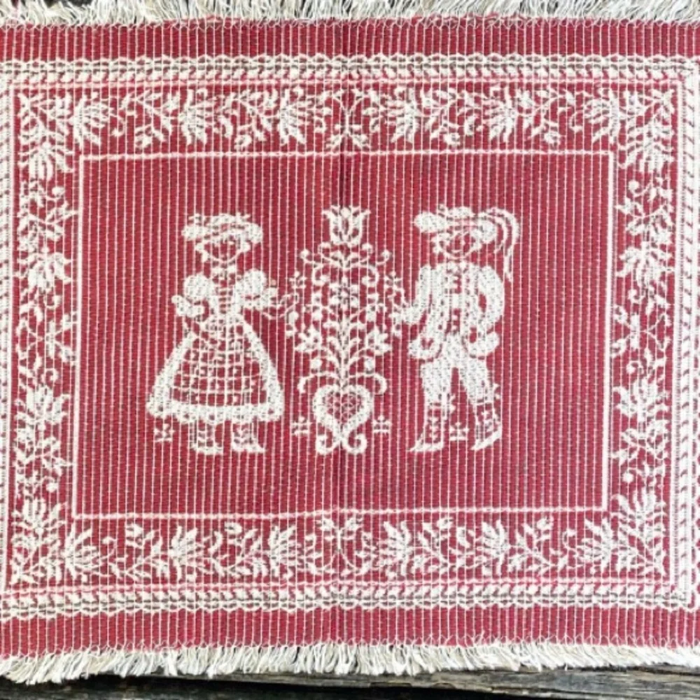 Vintage Folk Art Couple‎ Made in Austria Red and Cream Set of 4 Placemats